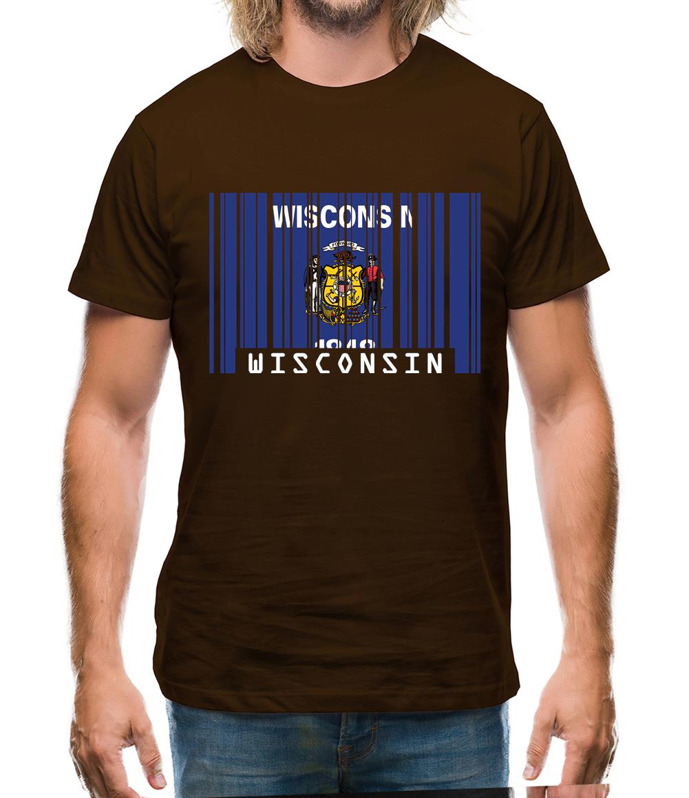 Wisconsin Barcode Style Flag Mens T-Shirt