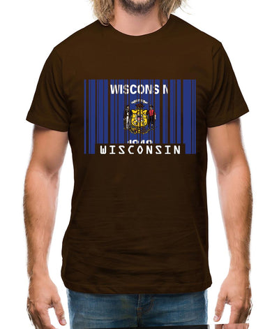 Wisconsin Barcode Style Flag Mens T-Shirt