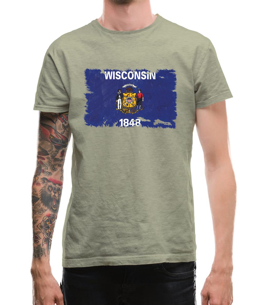 Wisconsin Grunge Style Flag Mens T-Shirt