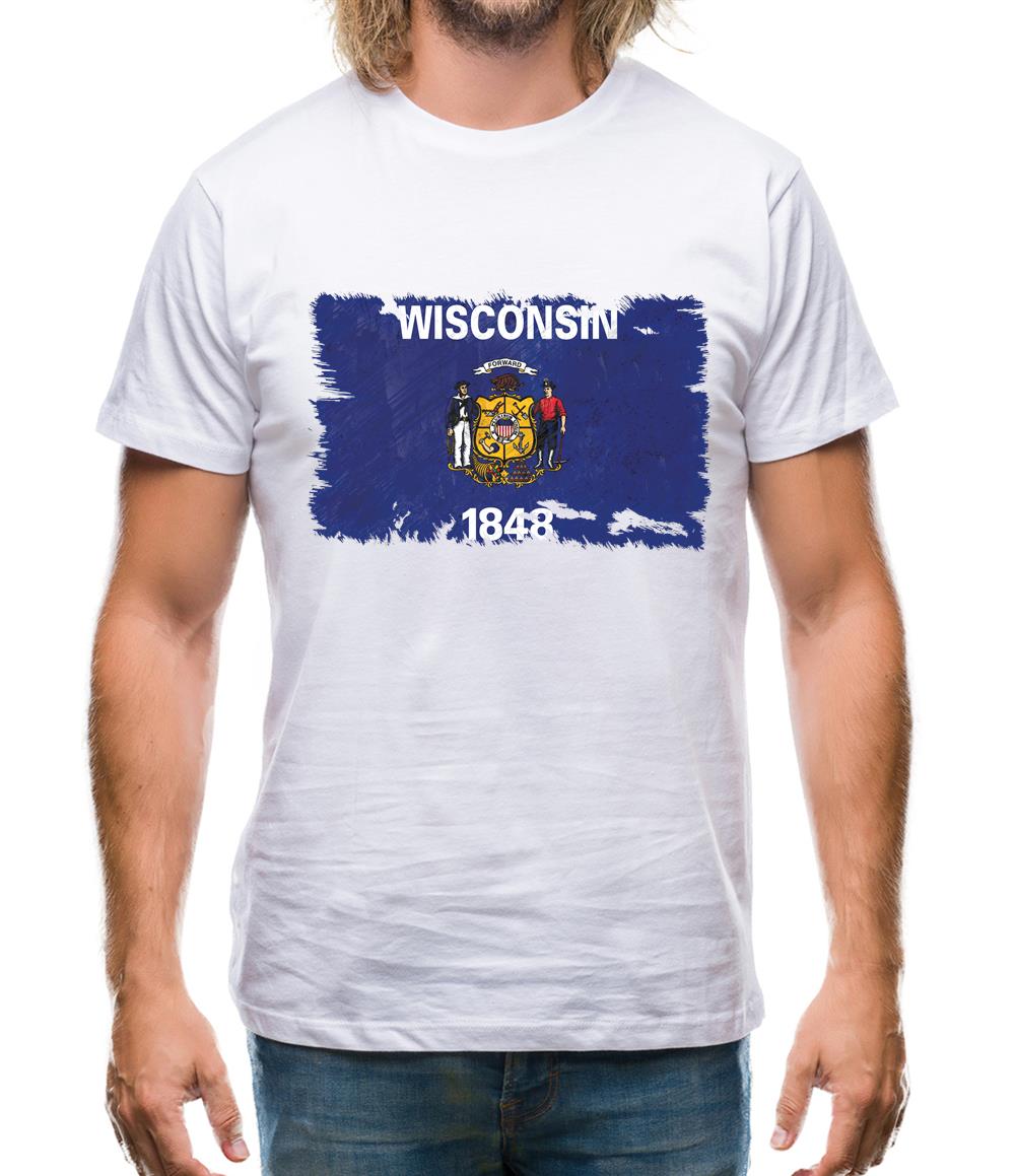 Wisconsin Grunge Style Flag Mens T-Shirt