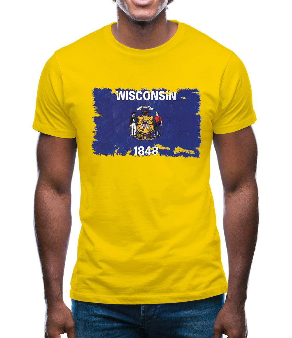 Wisconsin Grunge Style Flag Mens T-Shirt