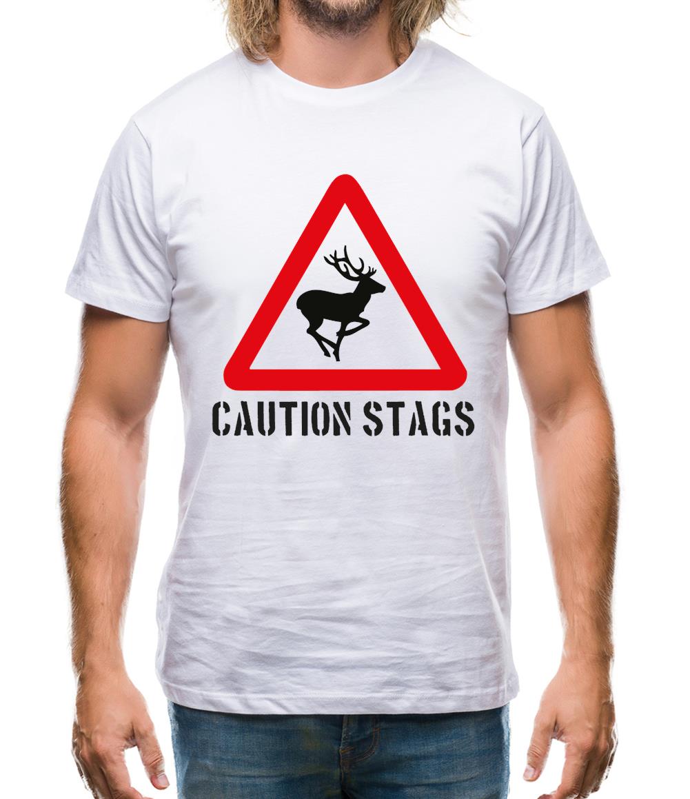 Caution Stags Mens T-Shirt