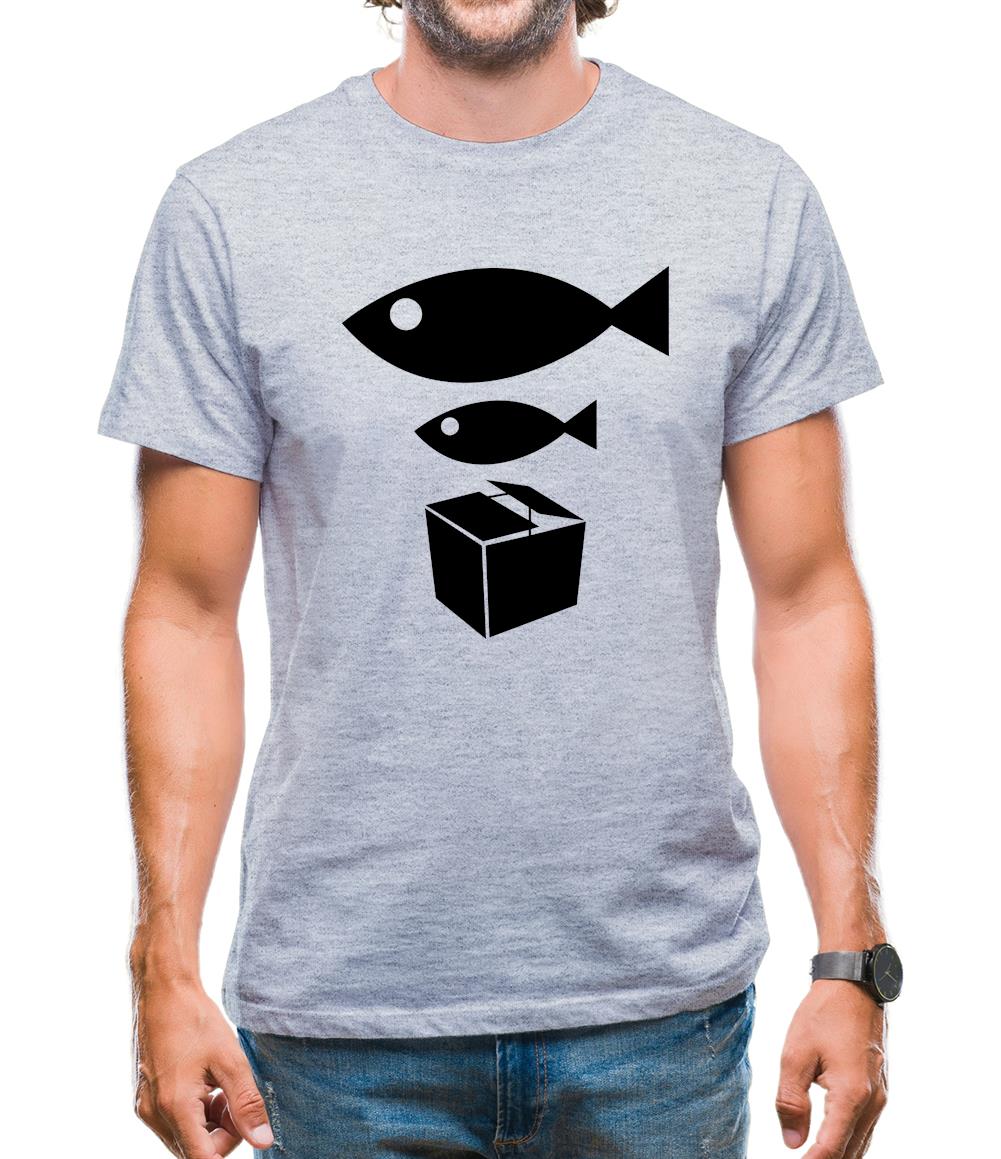 Big Fish Little Fish Cardboard Box Mens T-Shirt