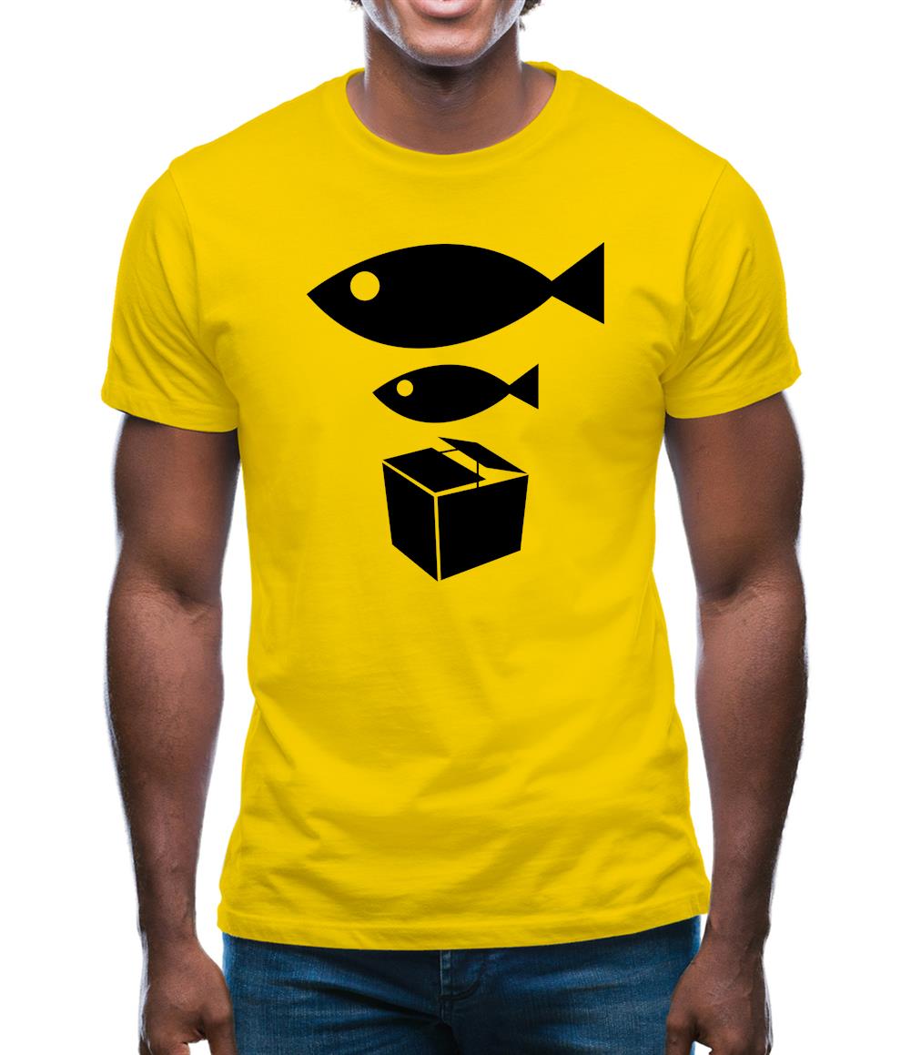 Big Fish Little Fish Cardboard Box Mens T-Shirt