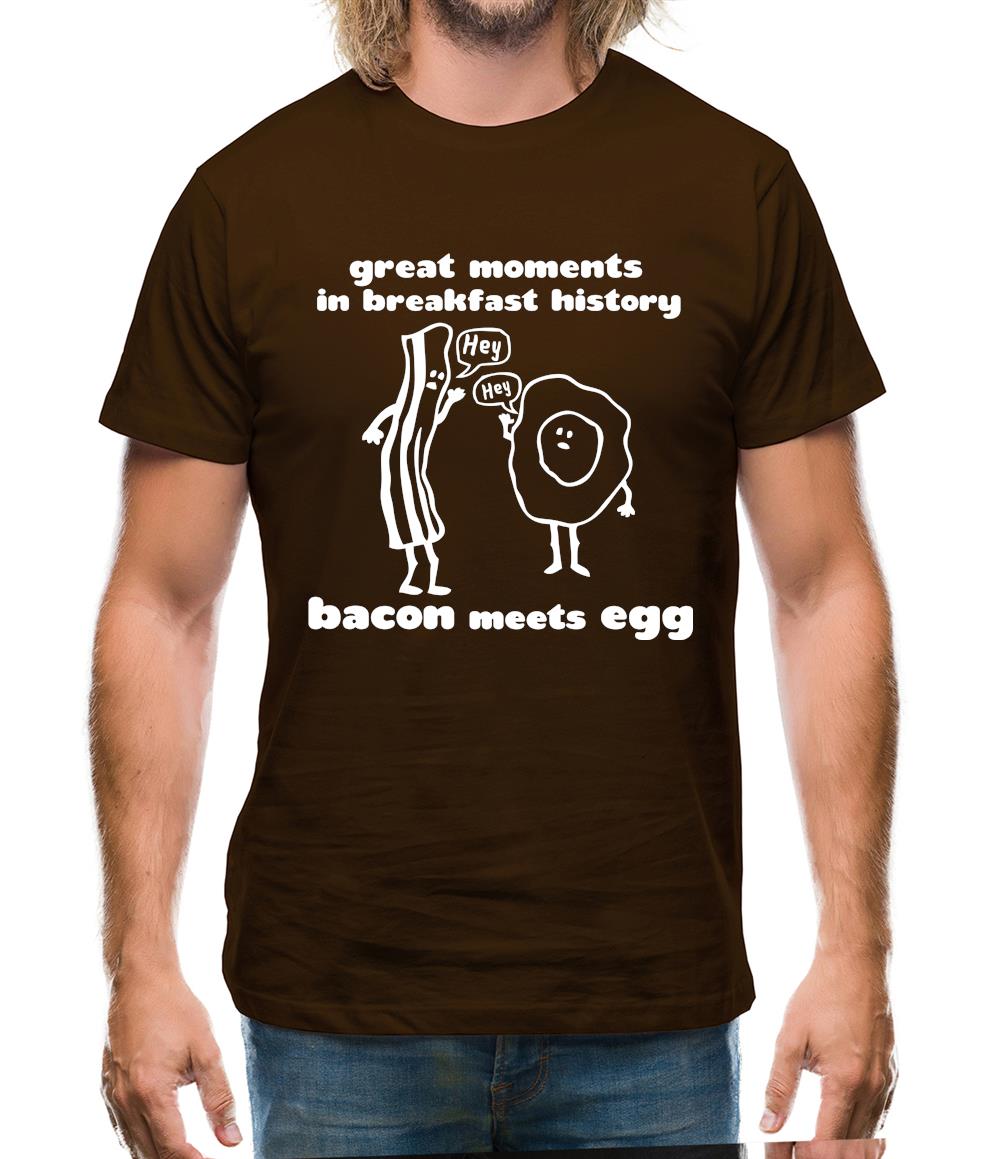 Great Moments In Breakfast History, Bacon Meets Egg Mens T-Shirt